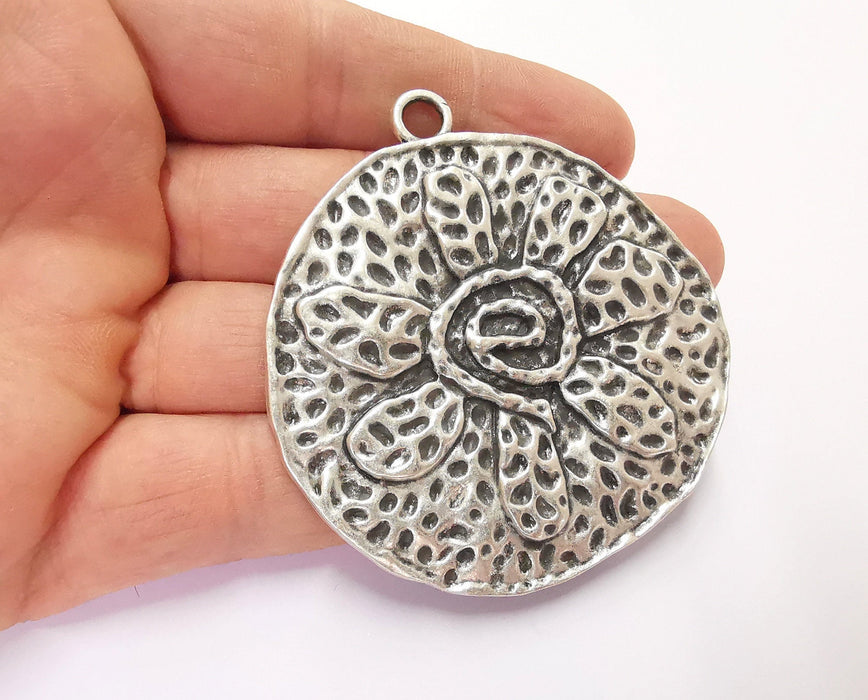 Flower Pendant Antique Silver Plated Pendant (69x65mm)  G20620