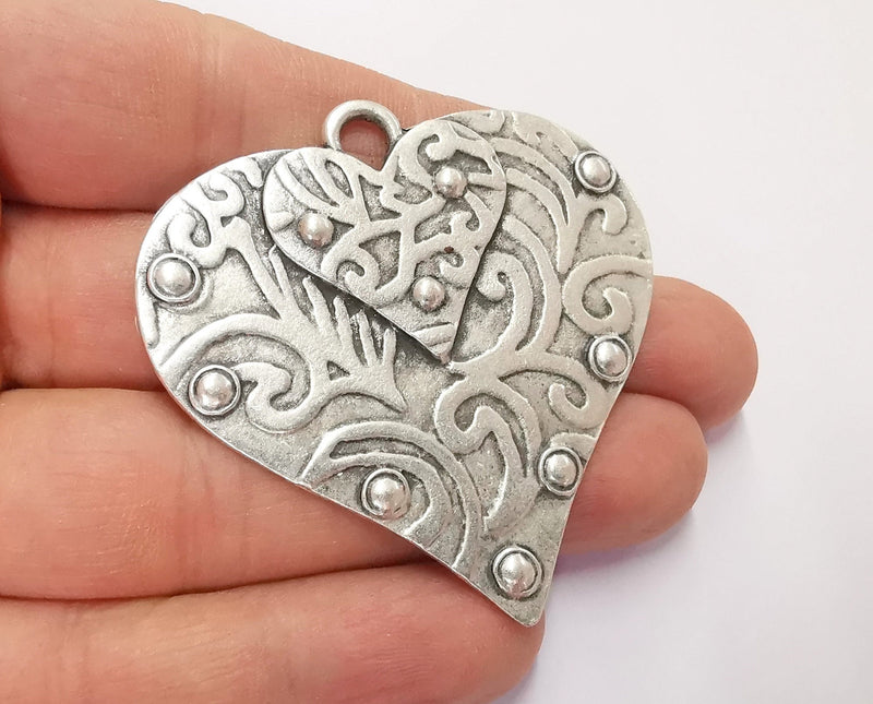Heart Pendant Antique Silver Plated Pendant (55x55mm)  G20621