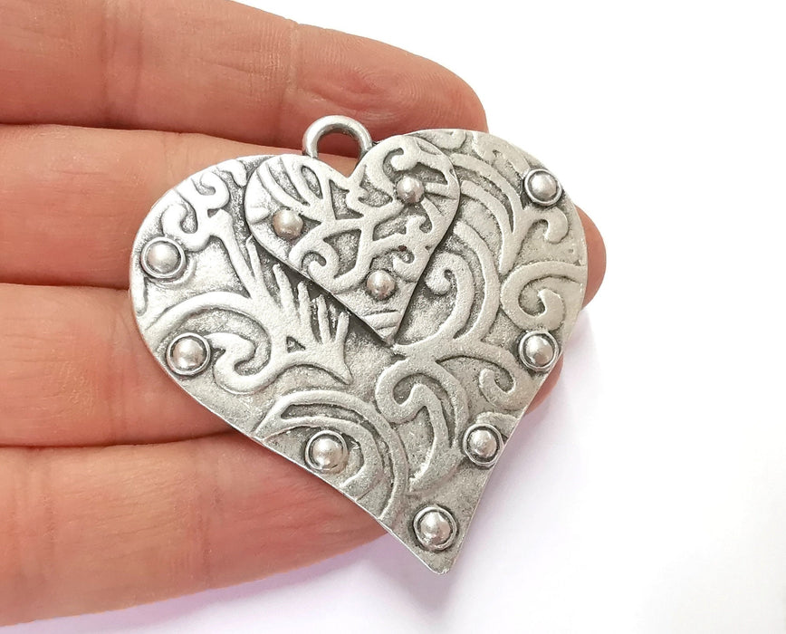 Heart Pendant Antique Silver Plated Pendant (55x55mm)  G20621