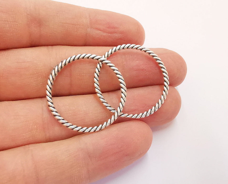 10 Twisted Circle Findings Antique Silver Plated Circle (30 mm)  G20626