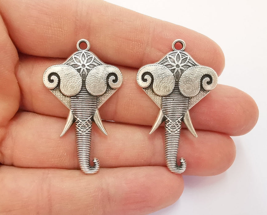 2 Elephant Charms Antique Silver Plated Charms (44x26mm)  G20628