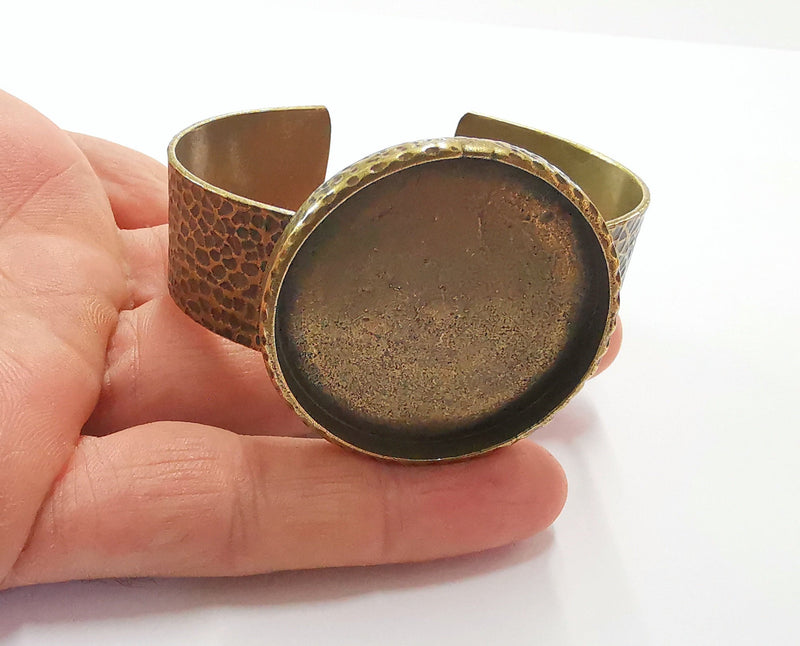 Bracelet Blank Resin Bangle Dry Flower inlay Blank Cuff Bezel Glass Cabochon Base Hammered Adjustable Antique Bronze (40mm ) G20056