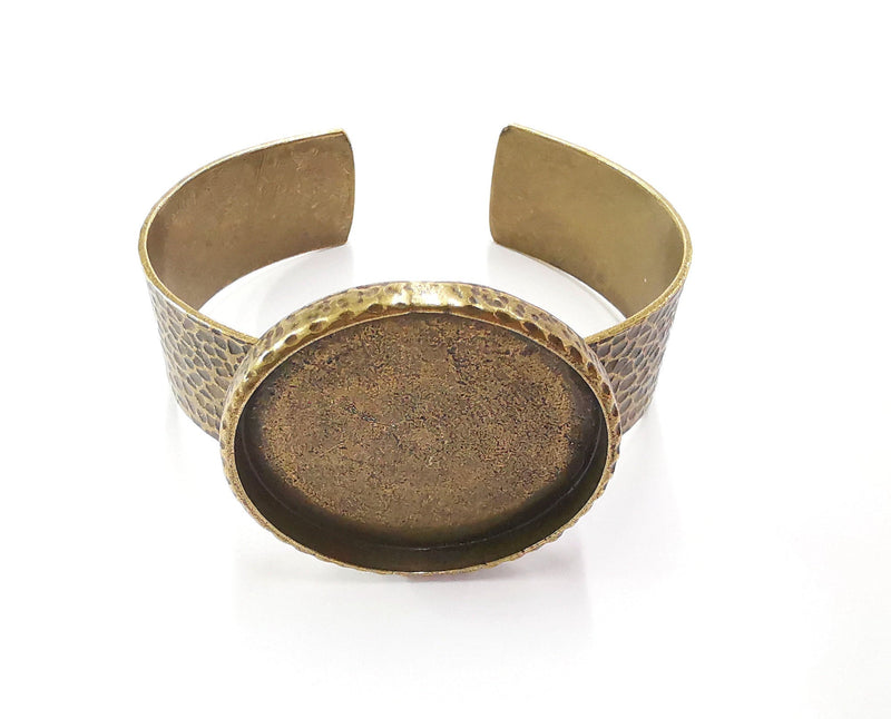 Bracelet Blank Resin Bangle Dry Flower inlay Blank Cuff Bezel Glass Cabochon Base Hammered Adjustable Antique Bronze (40mm ) G20056