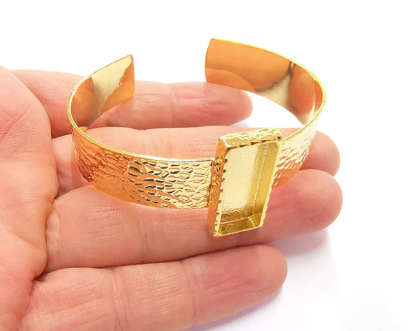 Bracelet Blank Resin Bangle Dry Flower inlay Blank Cuff Bezel Glass Cabochon Base Hammered Adjustable Gold Plated  (25x10mm ) G20057