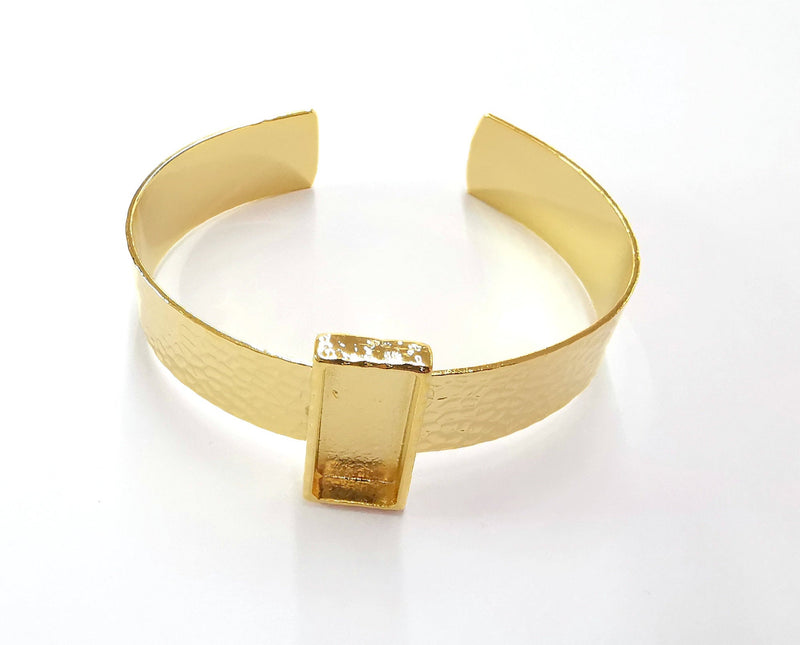 Bracelet Blank Resin Bangle Dry Flower inlay Blank Cuff Bezel Glass Cabochon Base Hammered Adjustable Gold Plated  (25x10mm ) G20057