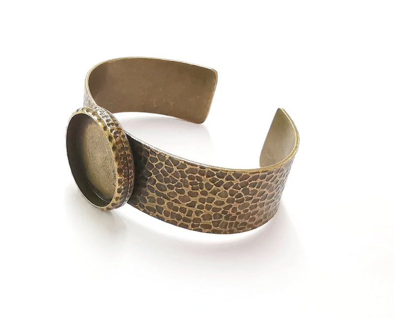 Bracelet Blank Resin Bangle Dry Flower inlay Blank Cuff Bezel Glass Cabochon Base Hammered Adjustable Antique Bronze (30mm ) G20059