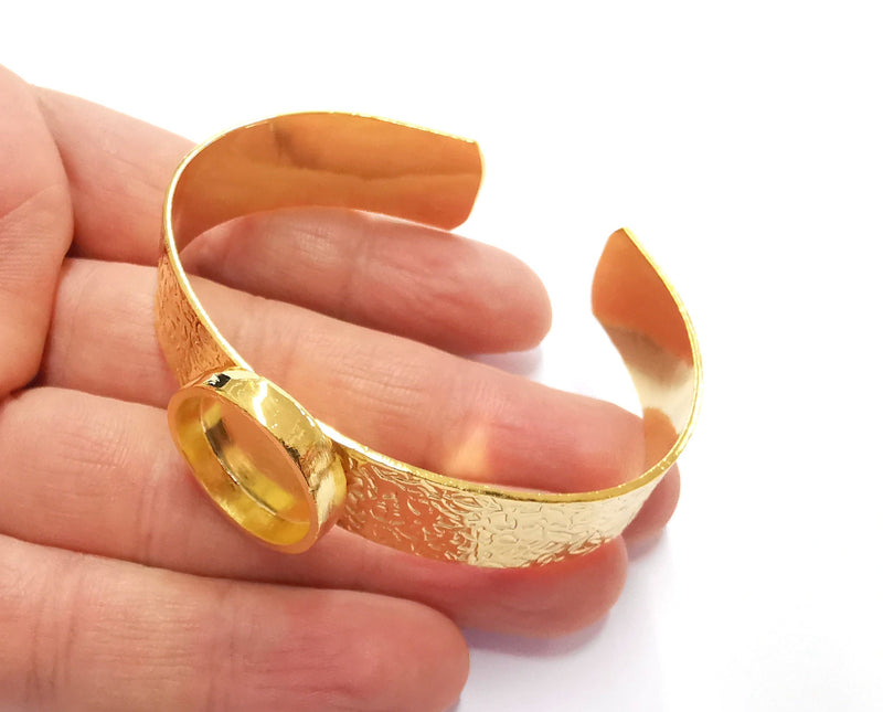 Bracelet Blank Resin Bangle Dry Flower inlay Blank Cuff Bezel Glass Cabochon Base Textured Adjustable Gold Plated  (16mm ) G20061
