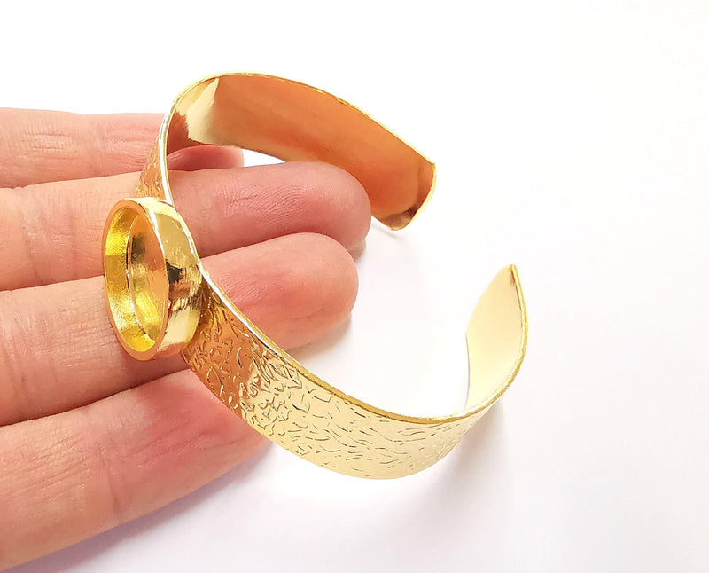 Bracelet Blank Resin Bangle Dry Flower inlay Blank Cuff Bezel Glass Cabochon Base Textured Adjustable Gold Plated  (16mm ) G20061