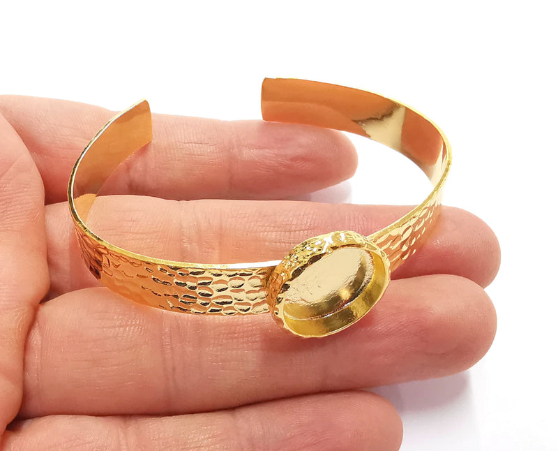 Bracelet Blank Resin Bangle Dry Flower inlay Blank Cuff Bezel Glass Cabochon Base Hammered Adjustable Gold Plated  (18mm ) G20063