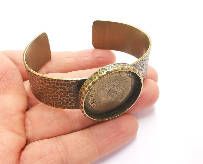 Bracelet Blank Resin Bangle Dry Flower inlay Blank Cuff Bezel Glass Cabochon Base Hammered Adjustable Antique Bronze (25mm ) G20064