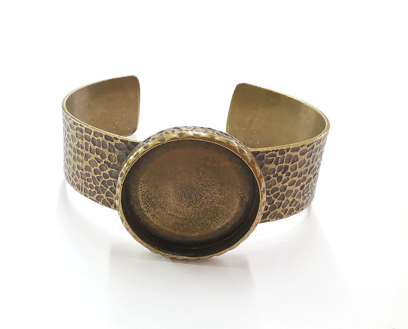 Bracelet Blank Resin Bangle Dry Flower inlay Blank Cuff Bezel Glass Cabochon Base Hammered Adjustable Antique Bronze (25mm ) G20064