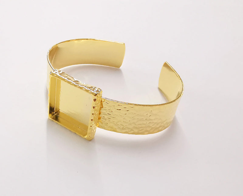 Bracelet Blank Resin Bangle Dry Flower inlay Blank Cuff Bezel Glass Cabochon Base Hammered Adjustable Gold Plated  (20x20mm ) G20066
