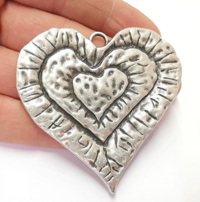 Heart Pendant Antique Silver Plated Pendant (66x67mm)  G20611