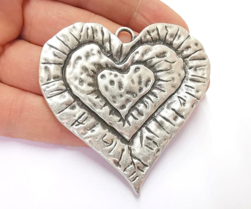 Heart Pendant Antique Silver Plated Pendant (66x67mm)  G20611