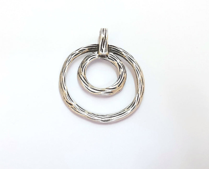 2 Silver (Double Sided) Charms Antique Silver Plated Charms (43x34mm)  G20630