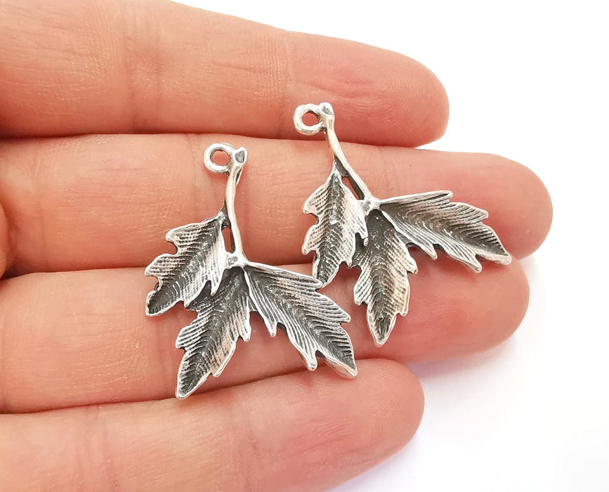 4 Silver Leaf Branch Charms Antique Silver Plated Charms (35x30mm) G20634