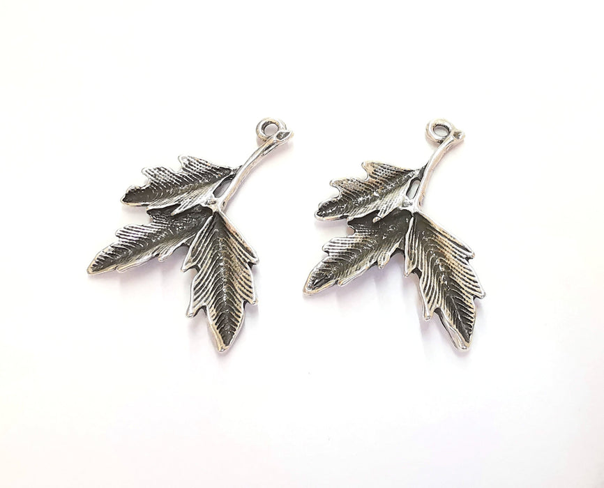 4 Silver Leaf Branch Charms Antique Silver Plated Charms (35x30mm) G20634