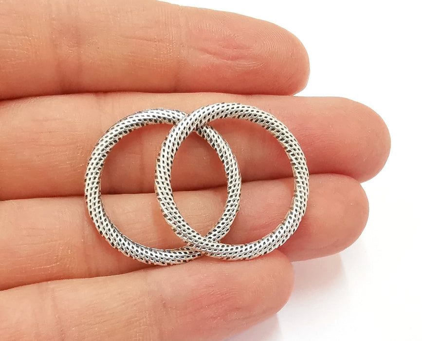 4 Textured Circle Antique Silver Plated Findings (29mm) G20636