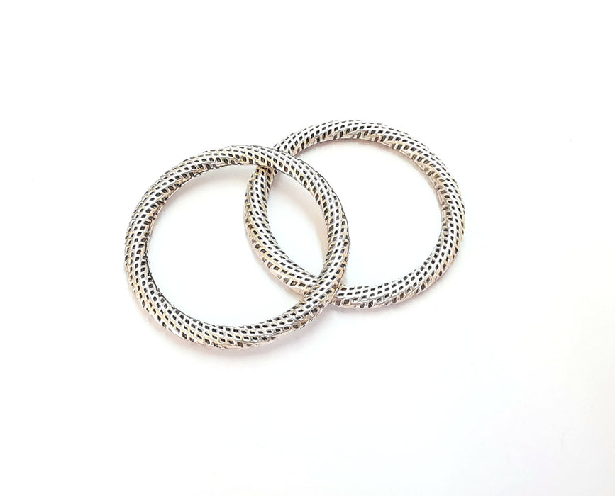 4 Textured Circle Antique Silver Plated Findings (29mm) G20636