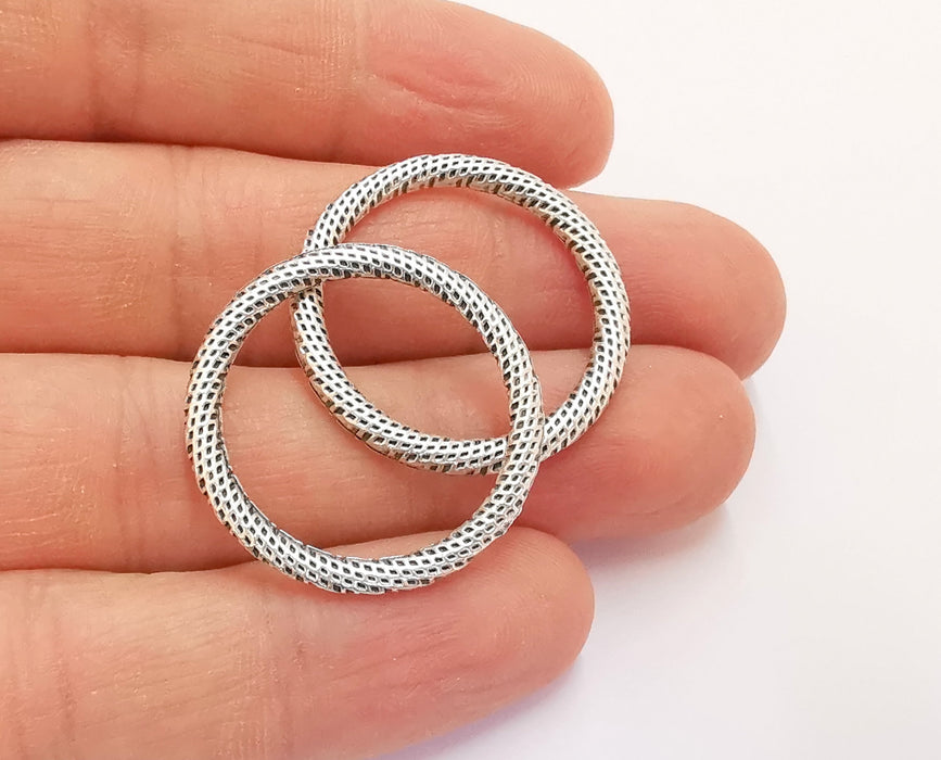 4 Textured Circle Antique Silver Plated Findings (29mm) G20636