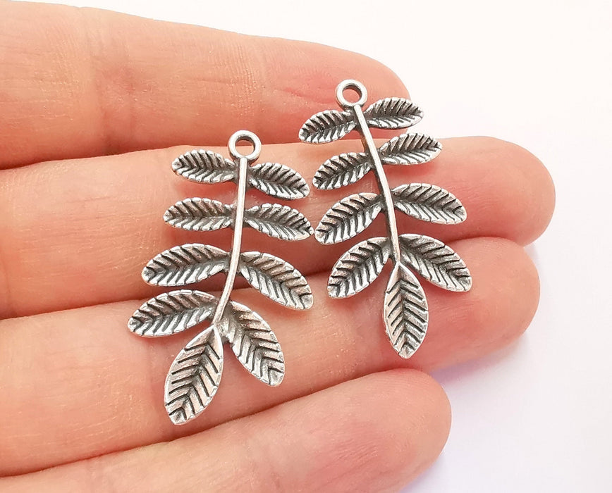 4 Leaves Branch Charms Antique Silver Plated Charms (38x21mm) G20639