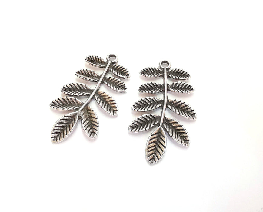 4 Leaves Branch Charms Antique Silver Plated Charms (38x21mm) G20639