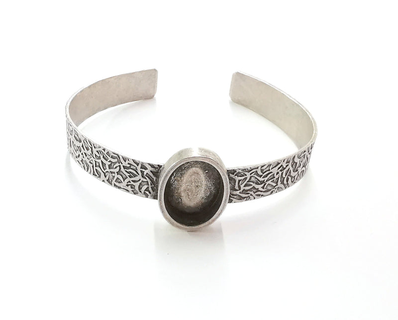Bracelet Blank Resin Bangle Dry Flower inlay Blank Cuff Bezel Glass Cabochon Base Textured Adjustable Antique Silver (18x13mm ) G20069