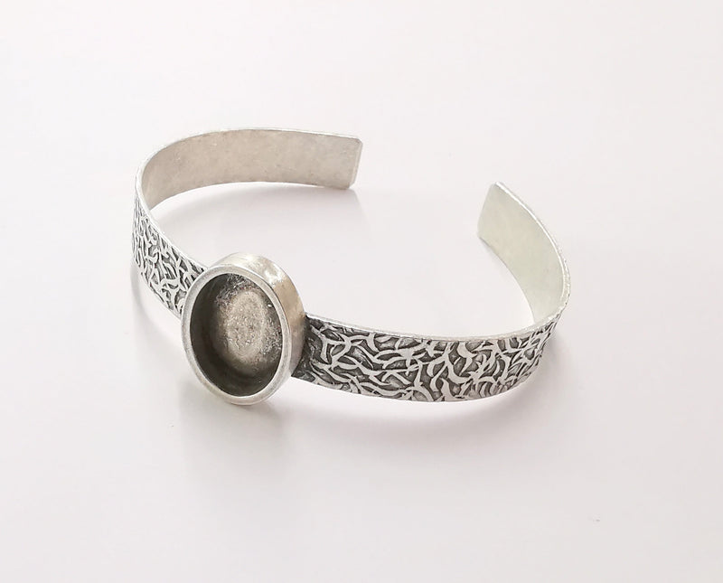 Bracelet Blank Resin Bangle Dry Flower inlay Blank Cuff Bezel Glass Cabochon Base Textured Adjustable Antique Silver (18x13mm ) G20069