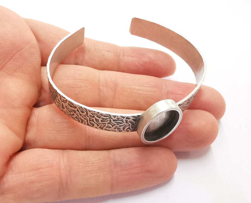 Bracelet Blank Resin Bangle Dry Flower inlay Blank Cuff Bezel Glass Cabochon Base Textured Adjustable Antique Silver (18x13mm ) G20069