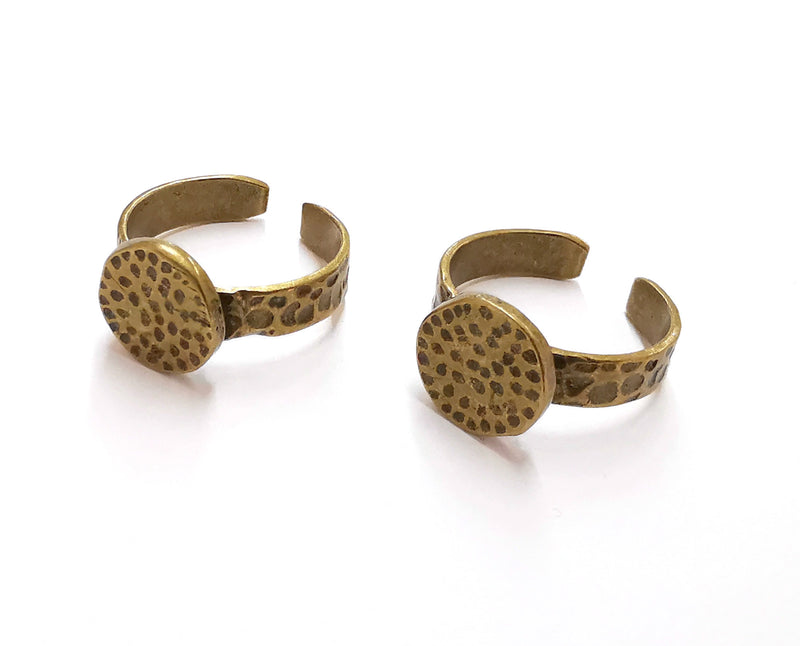 Ring Blank Setting Hammered Ring Base Bezel Ring Backs Glass Cabochon Mounting Adjustable Antique Bronze Plated Ring (11mm ) G20074