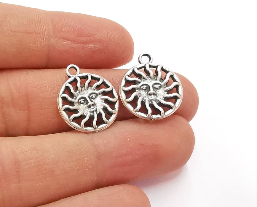 5 Sun Double Sided Charms Antique Silver Plated Charms (20x17mm)  G20645