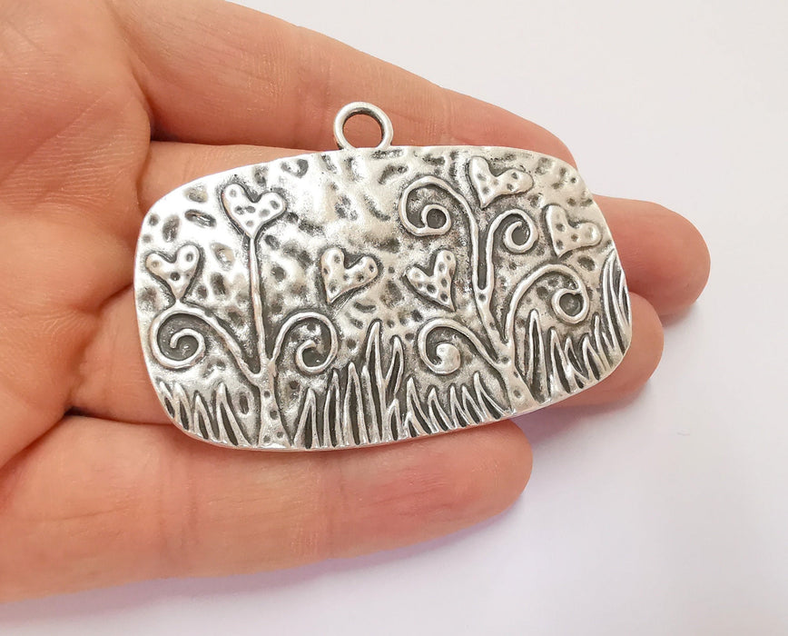 Flowers Pendant Antique Silver Plated Pendant (46x65mm)  G22218