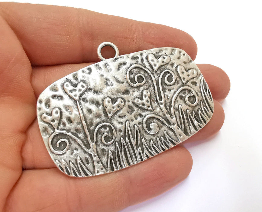 Flowers Pendant Antique Silver Plated Pendant (46x65mm)  G22218