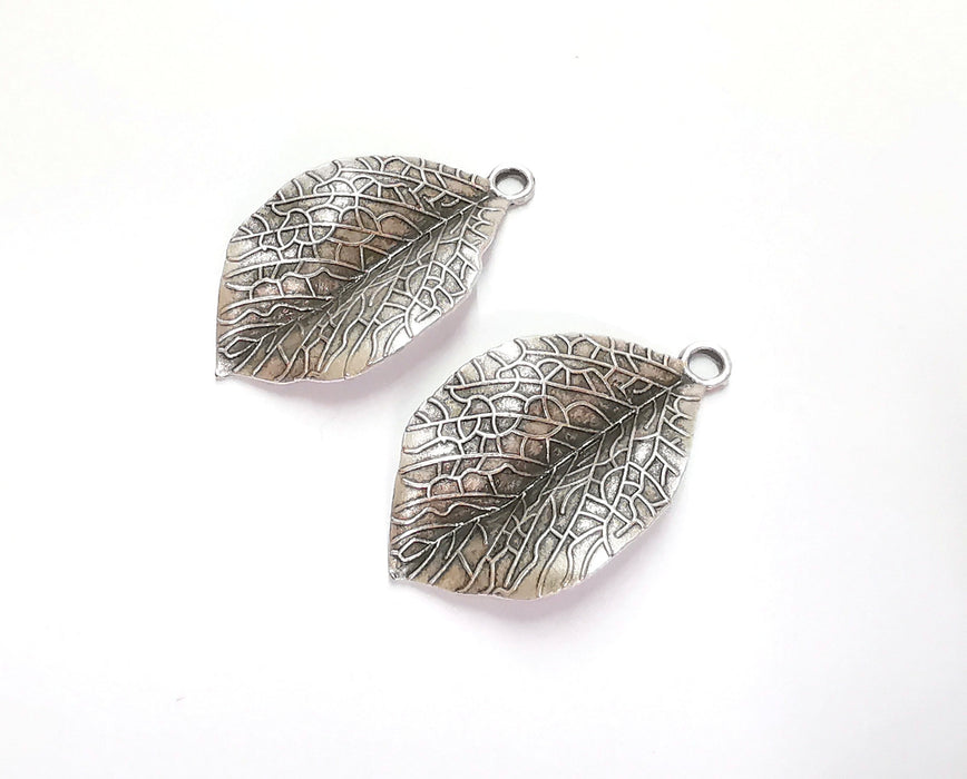 4 Curved  Leaf Charms Antique Silver Plated Charms (35x20mm)  G20652