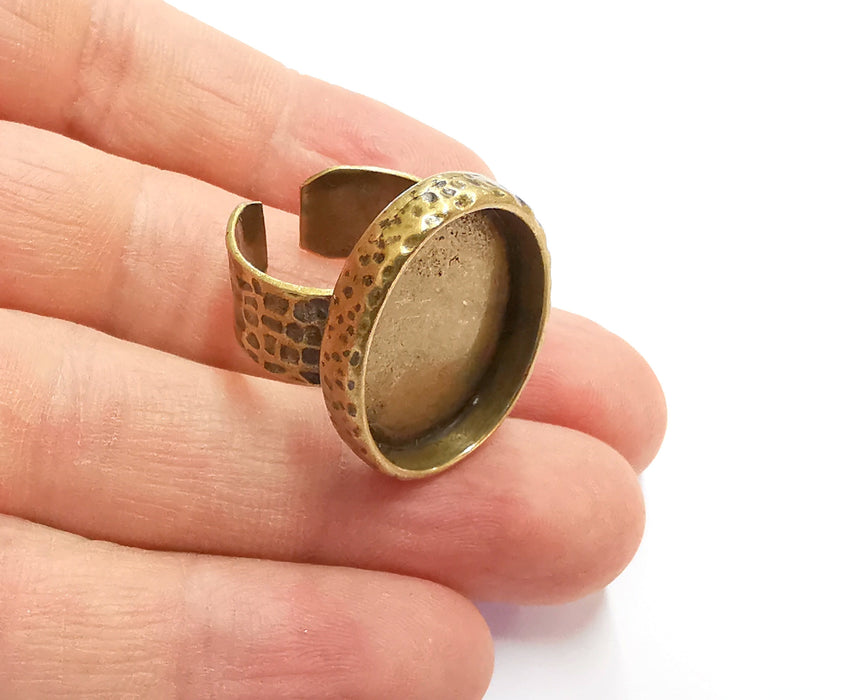 Ring Blank Setting Cabochon Base inlay Ring Back Mounting Adjustable Ring Base Bezel (25x18mm oval blank)Antique Bronze Plated G20085