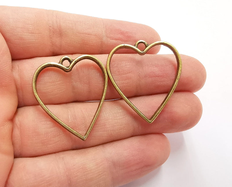4 Heart Bezel Charms Antique Bronze Plated Charms (33x29mm) G21002