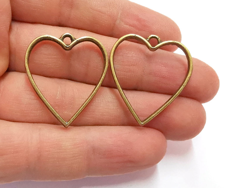 4 Heart Bezel Charms Antique Bronze Plated Charms (33x29mm) G21002