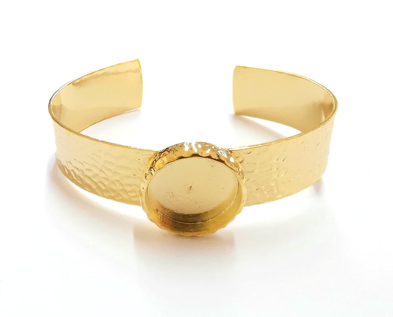 Bracelet Blank Resin Bangle Dry Flower inlay Blank Cuff Bezel Glass Cabochon Base Hammered Adjustable Gold Plated  (18mm ) G21921