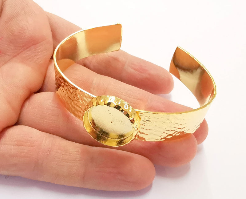 Bracelet Blank Resin Bangle Dry Flower inlay Blank Cuff Bezel Glass Cabochon Base Hammered Adjustable Gold Plated  (18mm ) G21921