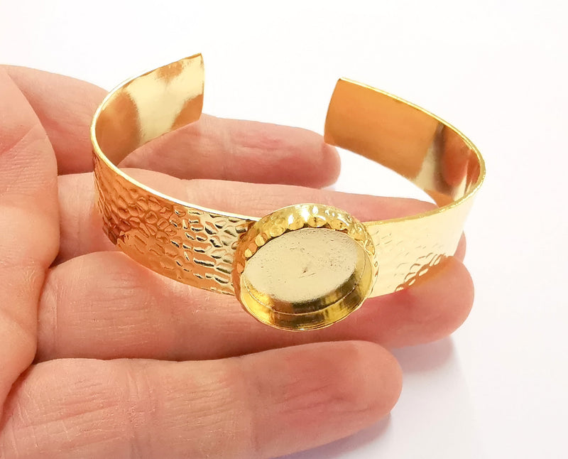 Bracelet Blank Resin Bangle Dry Flower inlay Blank Cuff Bezel Glass Cabochon Base Hammered Adjustable Gold Plated  (18mm ) G21921