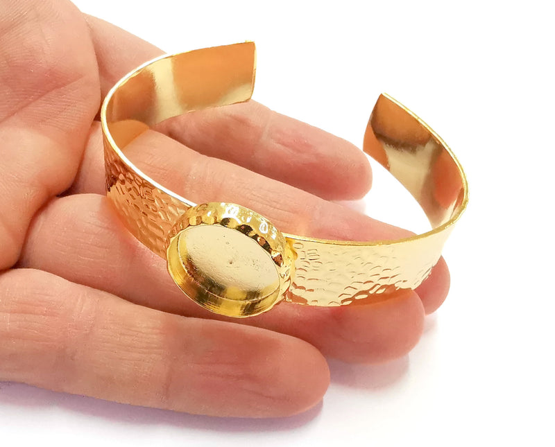Bracelet Blank Resin Bangle Dry Flower inlay Blank Cuff Bezel Glass Cabochon Base Hammered Adjustable Gold Plated  (18mm ) G21921