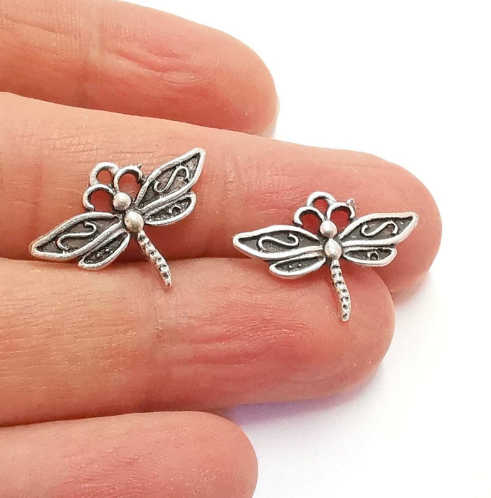 10 Dragonfly Charms Antique Silver Plated Charm (15x22mm) G20653