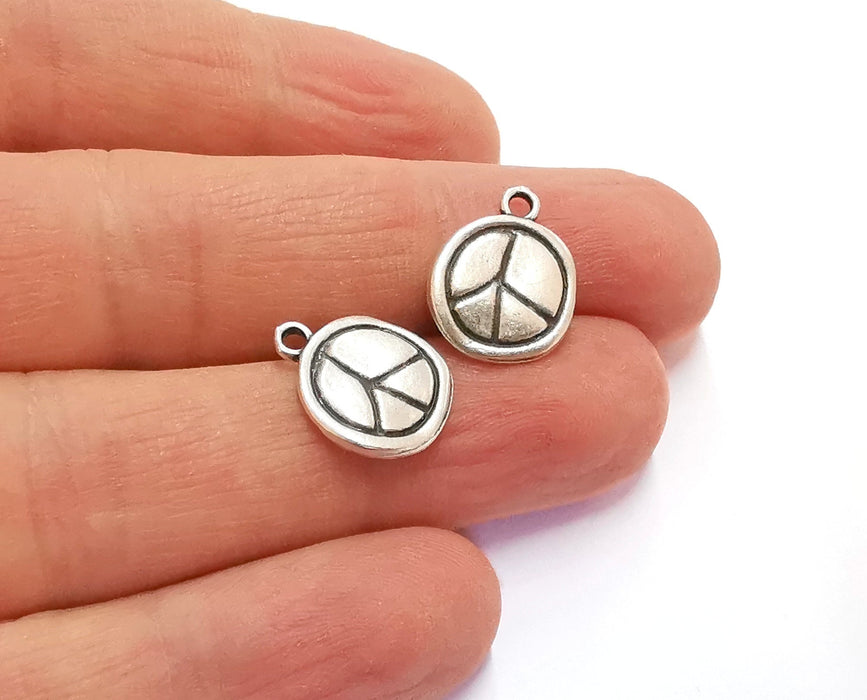 10 Peace Charms Antique Silver Plated Charms (16x13mm)  G20672