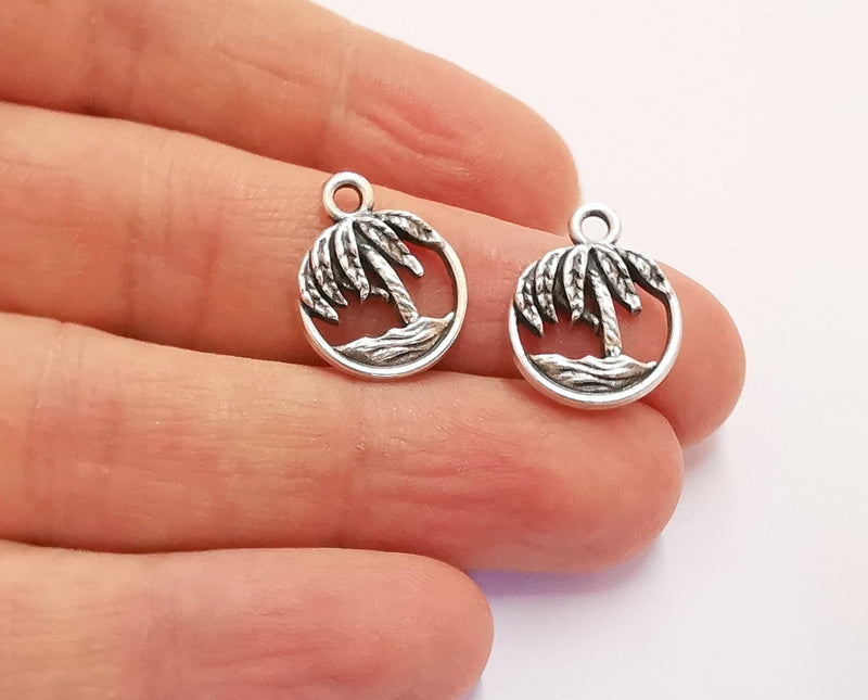 6 Palm Charms Antique Silver Plated Charms (19x15mm)  G20673