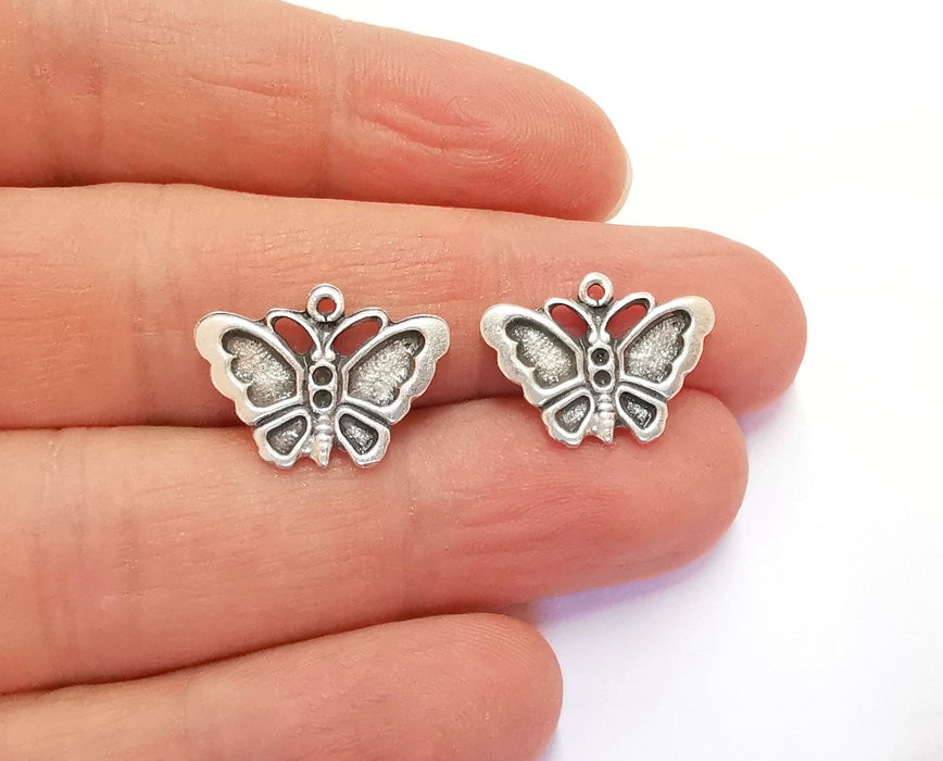 4 Butterfly Charms Antique Silver Plated Charm (14x19mm) G20678