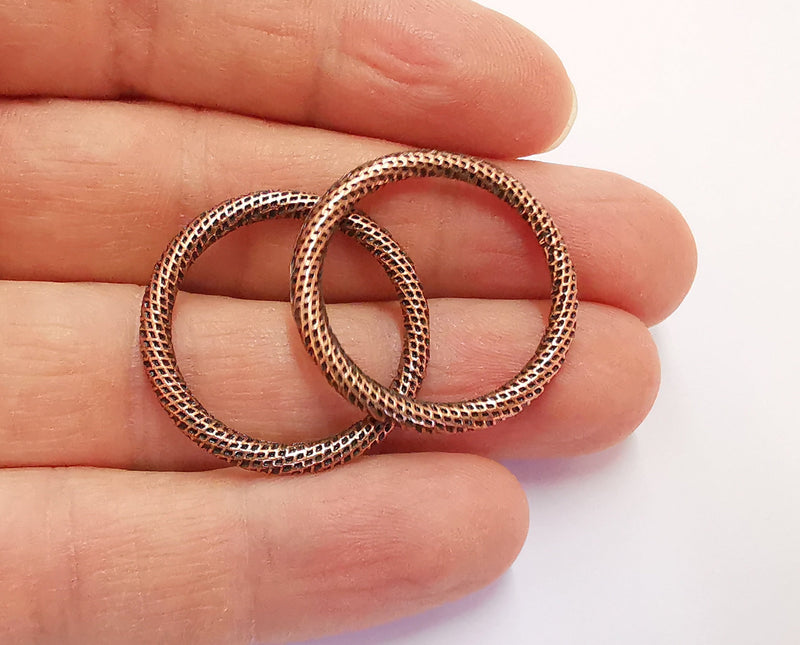 4 Textured Circle Antique Copper Plated Findings (29mm) G20679