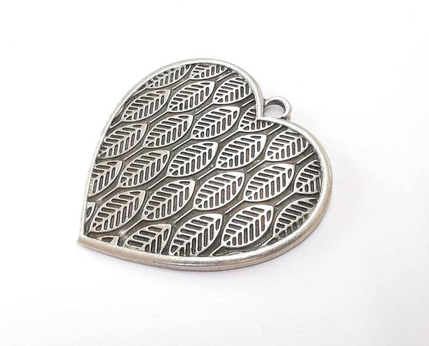 Heart Leaf Silver Pendant Antique Silver Plated Pendant (64x62mm)  G20091