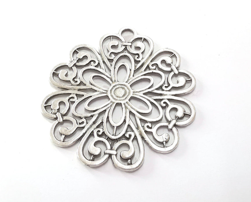 Flower Silver Pendant Antique Silver Plated Pendant (68x65mm)  G20668