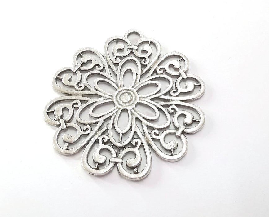 Flower Silver Pendant Antique Silver Plated Pendant (68x65mm)  G20668