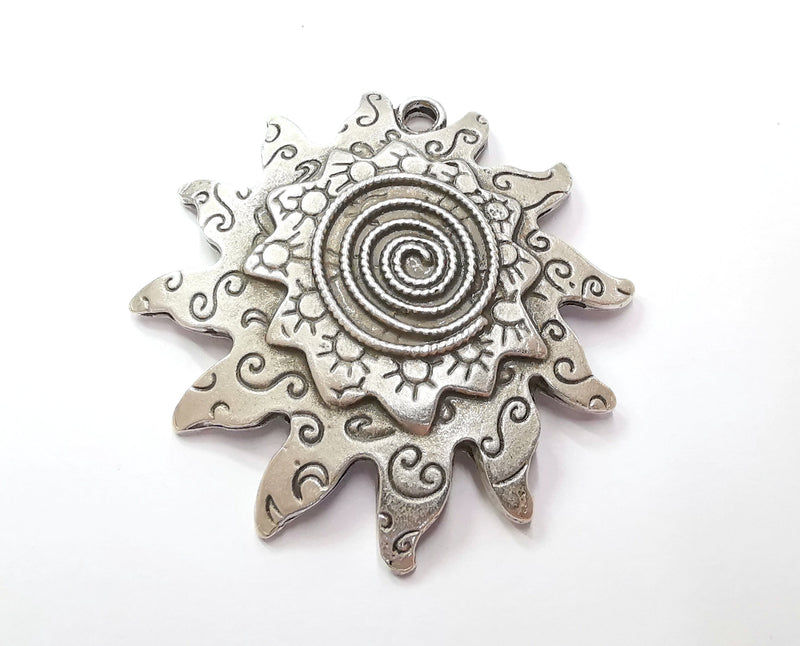 Sun Silver Pendant Antique Silver Plated Pendant (62x64mm)  G20095